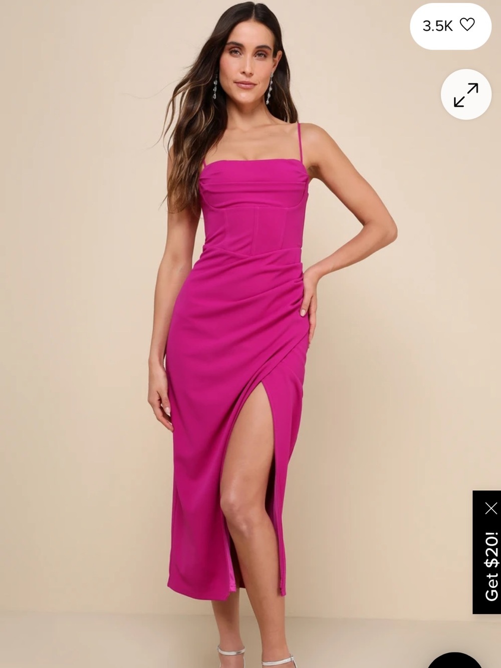 Fuchsia Spaghetti Strap Midi Dress with Side Slit